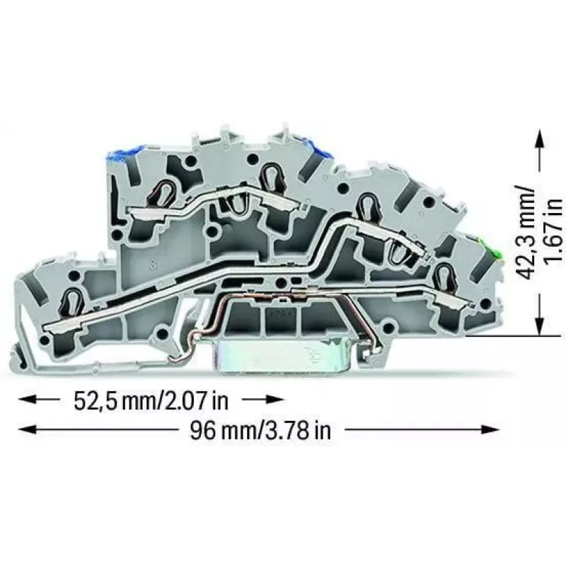 WAGO 2003-7646 3-przewodowa listwa zaciskowa przelotowa, 2,5 mm², 800 V, szary, montaż na szynie DIN