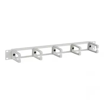 EFB 19 inch 1U Panel do zarządzania kablami z 4 przepustami i 5 plastikowymi uchwytami, jasnoszary (RAL 7035)