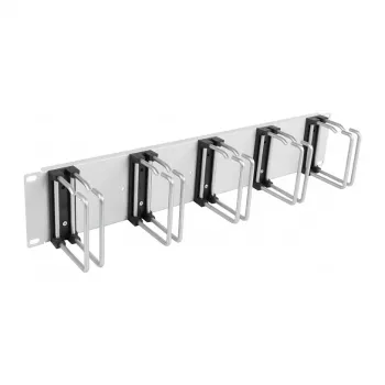 EFB 19 inch 2U Panel do zarządzania kablami z 5 podwójnymi metalowymi uchwytami 75 mm, jasnoszary (RAL 7035)
