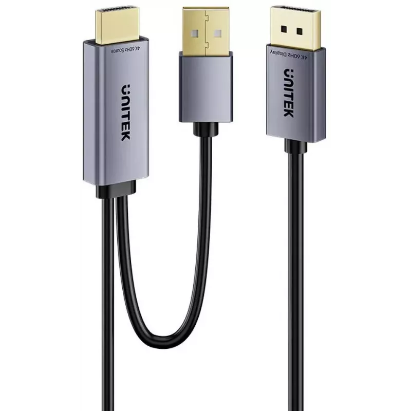 UNITEK HDMI na DisplayPort 4K Kabel z zasilaniem USB-A, 1,8 m, czarny