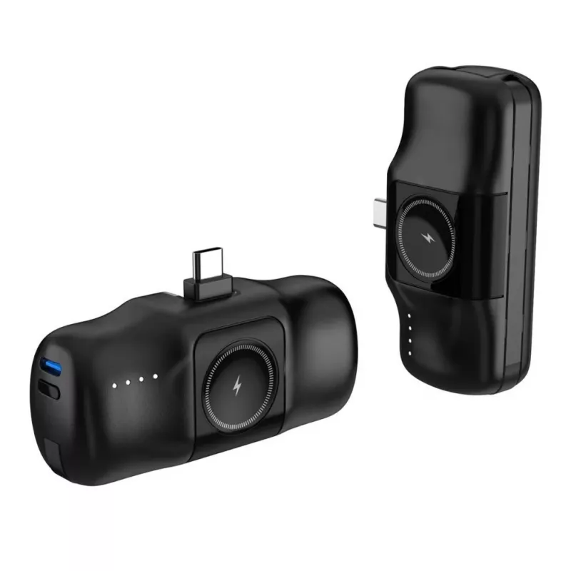 Mini Power Bank Wozinsky WF16-YCS 5000mAh 15W USB-C z wbudowanym kablem USB-C i ładowarką Apple Watch - Czarny