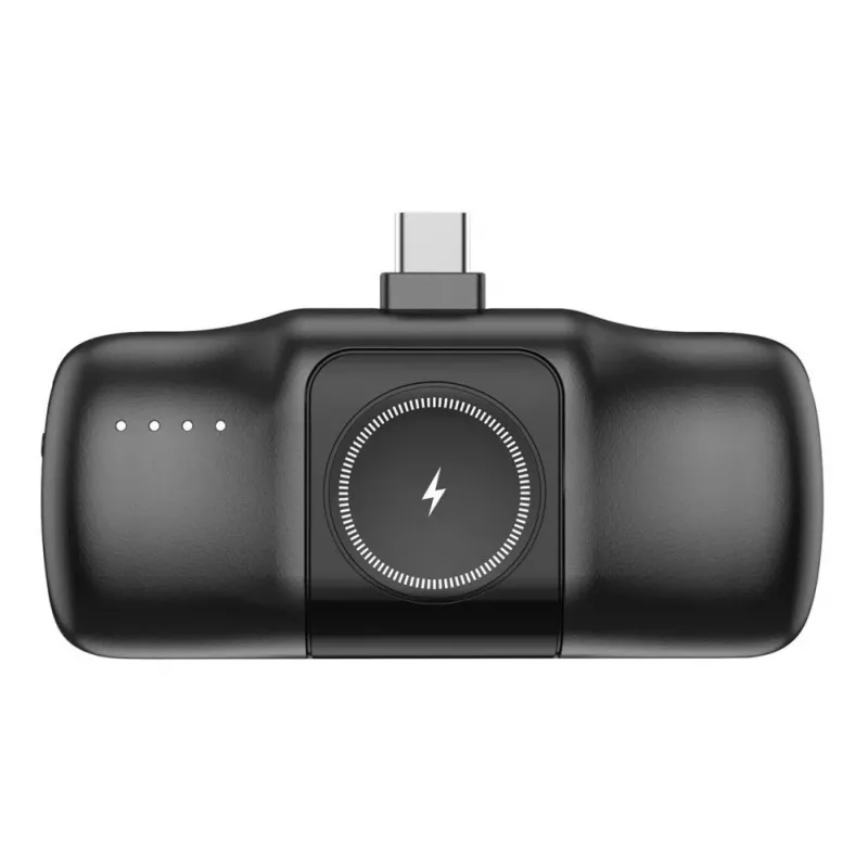 Mini Power Bank Wozinsky WF16-YCS 5000mAh 15W USB-C z wbudowanym kablem USB-C i ładowarką Apple Watch - Czarny