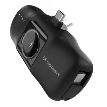Mini Power Bank Wozinsky WF16-YCS 5000mAh 15W USB-C z wbudowanym kablem USB-C i ładowarką Apple Watch - Czarny