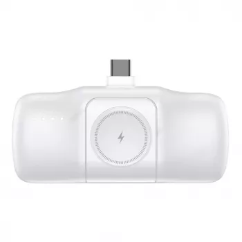 WOZINSKY WF16-YCS Mini Power Bank 5000mAh 15W USB-C z wbudowanym kablem USB-C i ładowarką Apple Watch - Biały