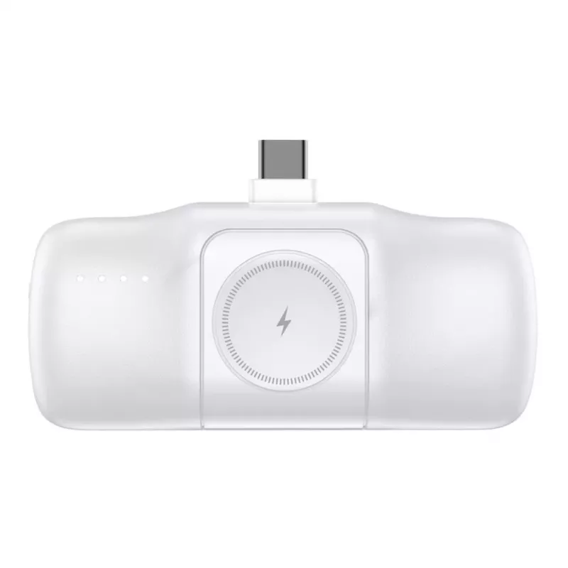 WOZINSKY WF16-YCS Mini Power Bank 5000mAh 15W USB-C z wbudowanym kablem USB-C i ładowarką Apple Watch - Biały