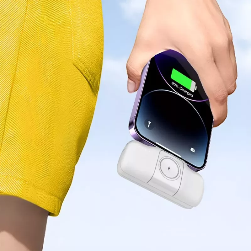 WOZINSKY WF16-YCS Mini Power Bank 5000mAh 15W USB-C z wbudowanym kablem USB-C i ładowarką Apple Watch - Biały