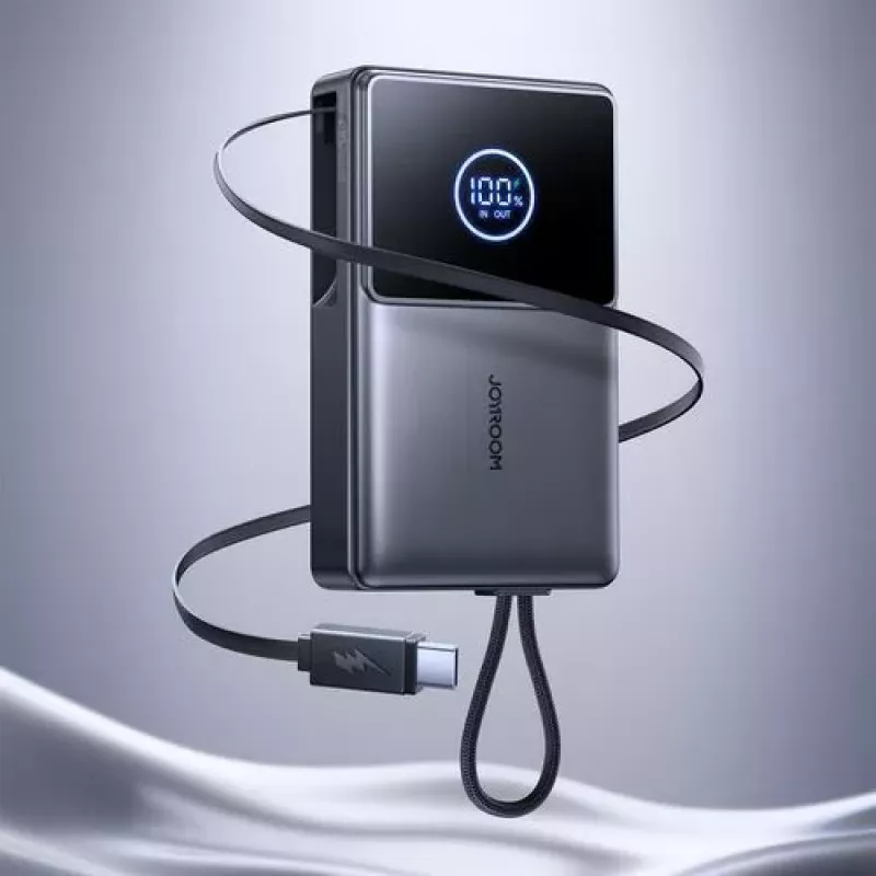 Joyroom JR-PR1 10000mAh 22.5W Power Bank z wbudowanym chowanym kablem USB-C Czarny