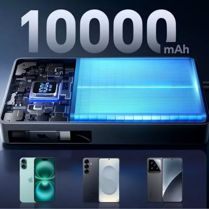 Joyroom JR-PR1 10000mAh 22.5W Power Bank z wbudowanym chowanym kablem USB-C Czarny