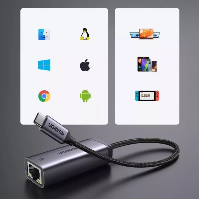 UGREEN USB-C na RJ45 Gigabit Ethernet Adapter (Szary) - 40322 CM483