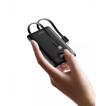 VEGER Powerbank C11 (W1170) PD QC3.0 22.5W 10000 mAh z wbudowanymi kablami USB-C i Lightning, czarny