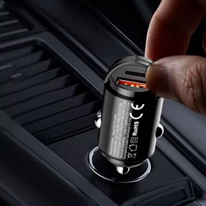 Dudao R3MAX 48W QC PD Mini Car Charger - Czarny