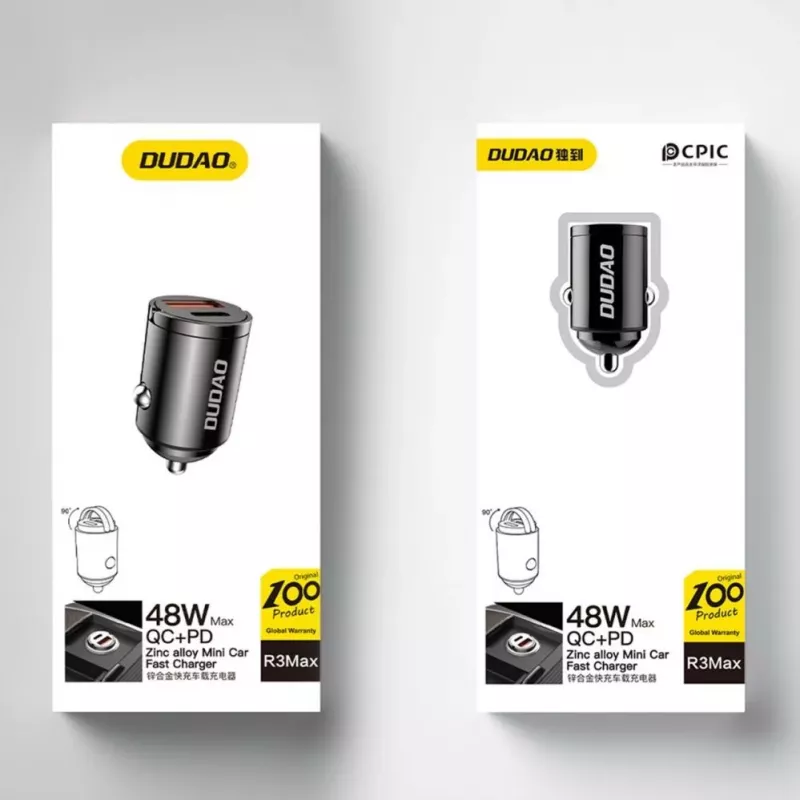 Dudao R3MAX 48W QC PD Mini Car Charger - Czarny