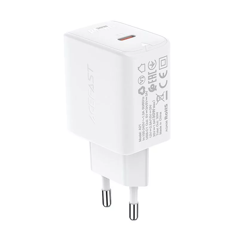 ACEFAST GaN USB-C Charger 30W PD QC 3.0 AFC FCP White (A21)