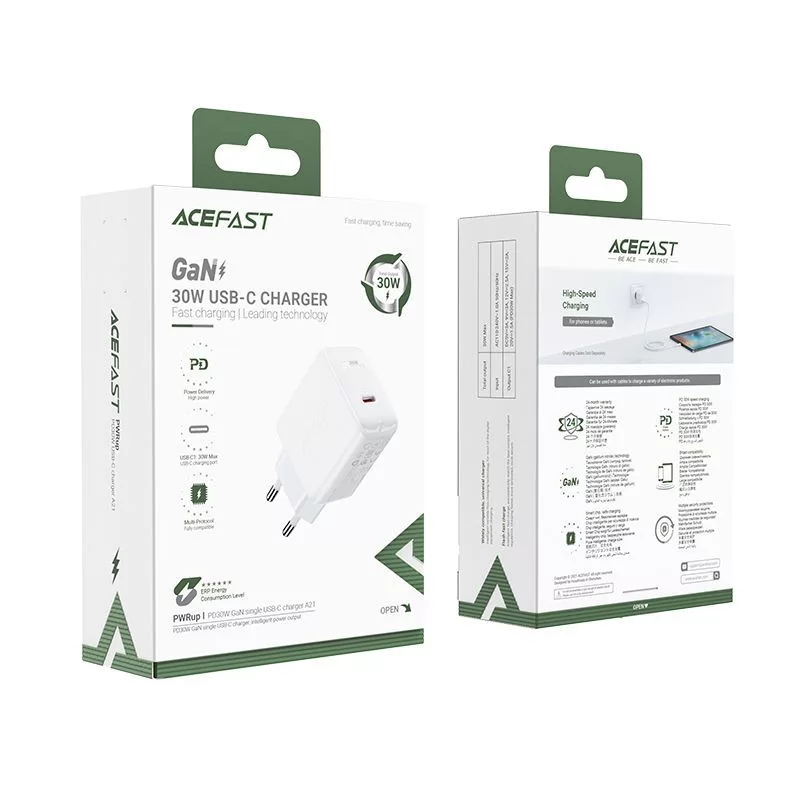ACEFAST GaN USB-C Charger 30W PD QC 3.0 AFC FCP White (A21)
