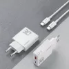 Dudao A30EU GaN 30W USB-C USB-A Ładowarka ścienna z przewodem USB-C na USB-C 1m Biały