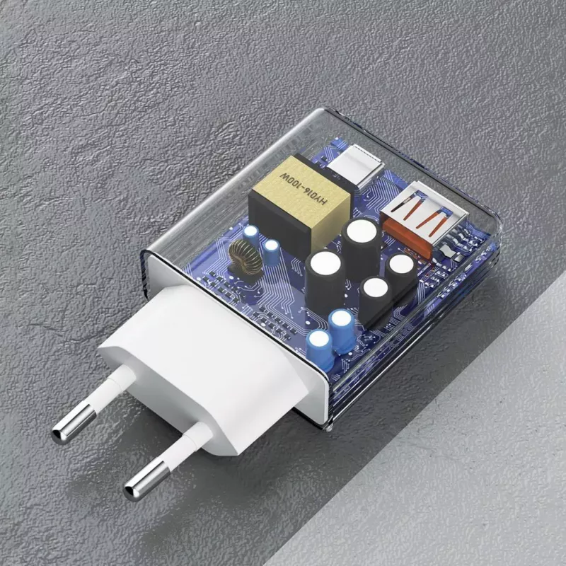 Dudao A30EU GaN 30W USB-C USB-A Ładowarka ścienna z przewodem USB-C na USB-C 1m Biały