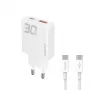 Dudao A30EU GaN 30W USB-C USB-A Ładowarka ścienna z przewodem USB-C na USB-C 1m Biały
