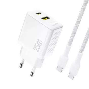 Dudao A26TCEU PD QC 25W GaN USB-A USB-C Wall Charger z kablem USB-C Biały