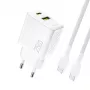 Dudao A26TCEU PD QC 25W GaN USB-A USB-C Wall Charger z kablem USB-C Biały