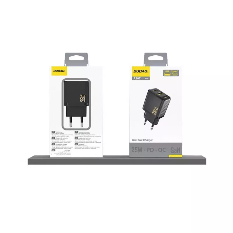 Dudao A26T GaN 25W USB-A, USB-C Ładowarka - Czarny