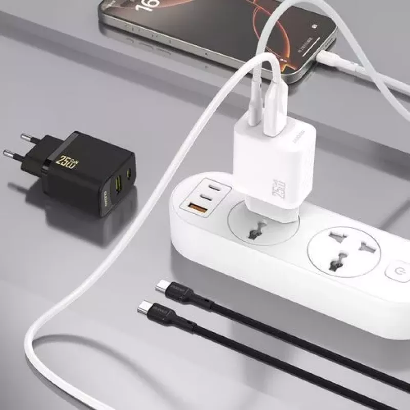 Dudao A26TCEU PD QC 25W GaN USB-A USB-C Wall Charger with USB-C Cable Black