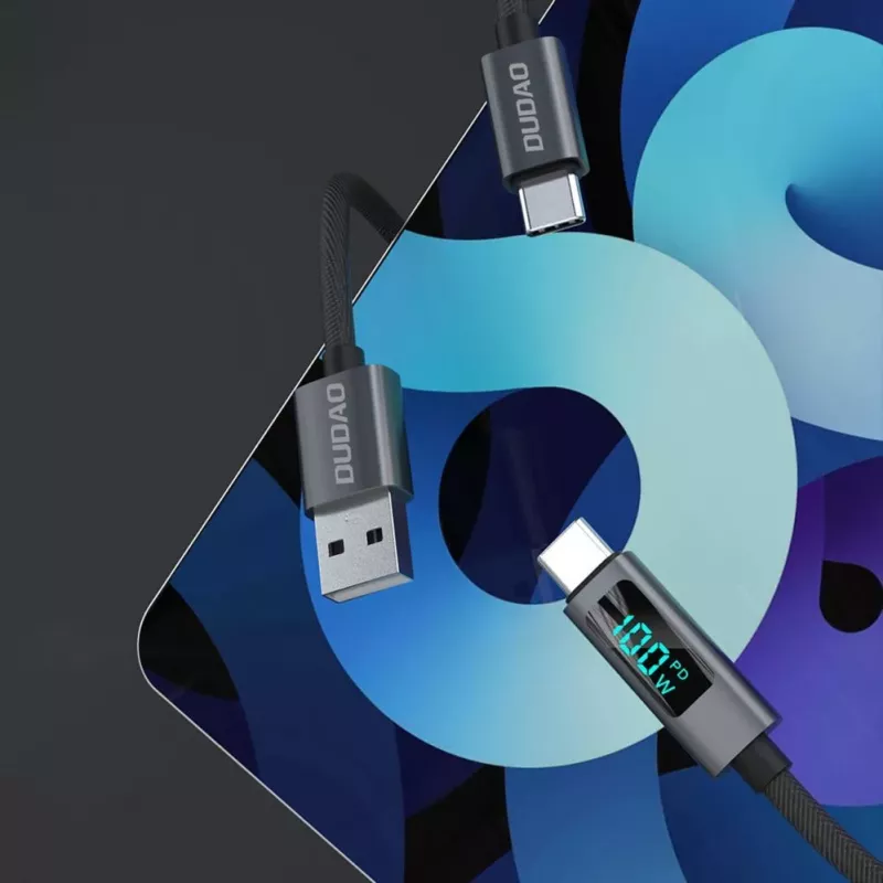 Dudao L7C USB-C do USB-C 100W Kabel z Wyświetlaczem LED 1m - Czarny