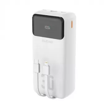Dudao K15Max 30000mAh PD 22.5W Powerbank z kablami USB-C i Lightning Biały