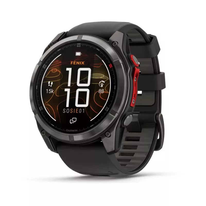 Garmin fenix 8 Pro 51 mm MicroLED Sapphire Carbon Grey DLC Titanium z czarnym/szarym Pebble paskiem silikonowym