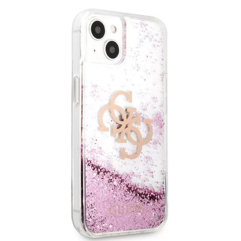 Guess Etui iPhone 13 Mini Liquid Glitter Różowe Przezroczyste