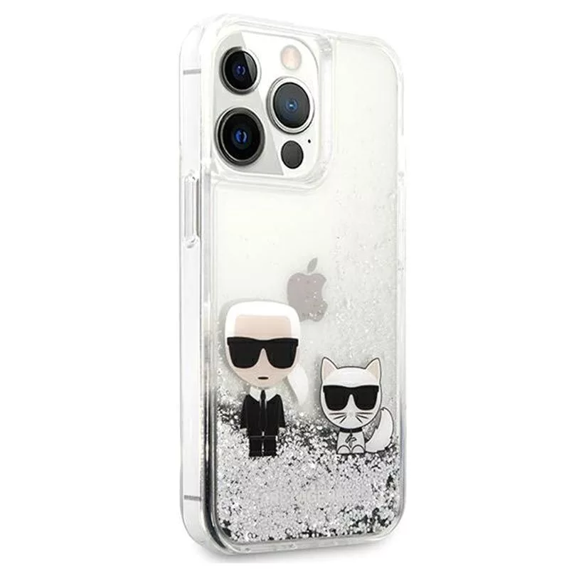 Karl Lagerfeld Apple iPhone 13 Pro Liquid Glitter Choupette Case Silver