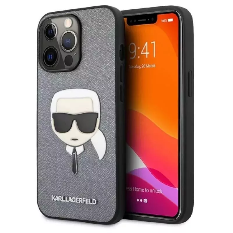 Karl Lagerfeld Apple iPhone 13 Pro Saffiano Karl Head Case Silver