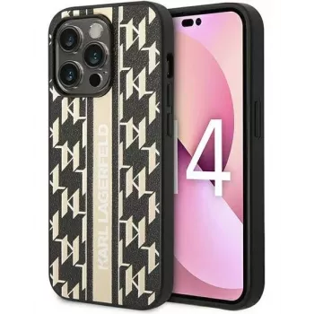 Karl Lagerfeld Apple iPhone 14 Pro Max 6.7 inch Monogram Stripe Brown Back Cover