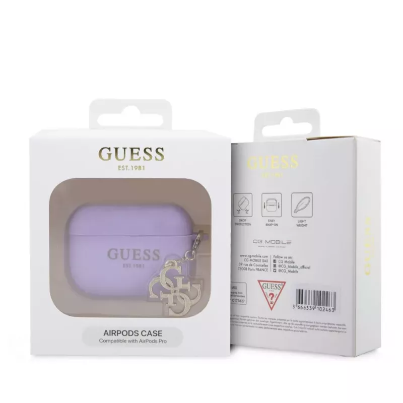 Guess Apple AirPods Pro Case Silicone Classic Logo Gold With 4G Charm Purple