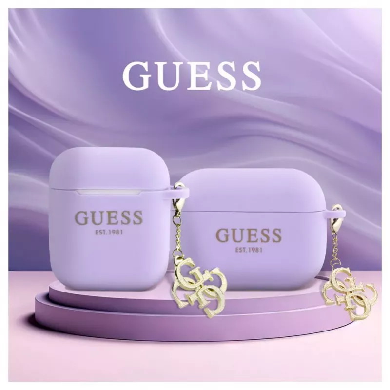 Guess Apple AirPods Pro Case Silicone Classic Logo Gold With 4G Charm Purple