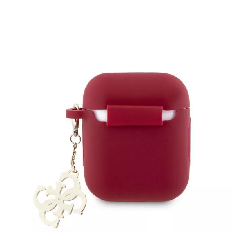 Guess Apple AirPods 1/2 Case Silicone Classic Logo Gold With 4G Charm Magenta