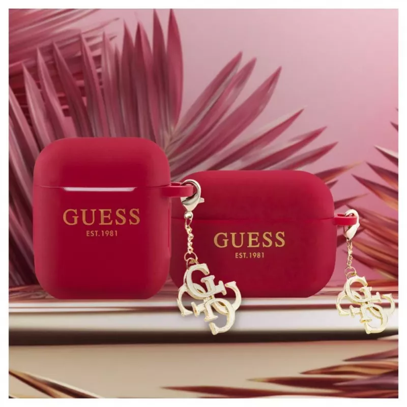 Guess Apple AirPods 1/2 Case Silicone Classic Logo Gold With 4G Charm Magenta