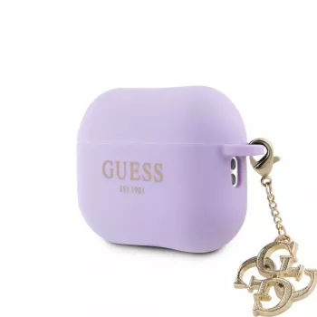 Guess Apple AirPods Pro 2 Etui Silikonowe Classic Logo Gold z Zawieszką 4G Fioletowy