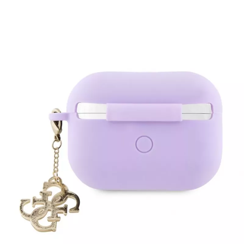 Guess Apple AirPods Pro 2 Etui Silikonowe Classic Logo Gold z Zawieszką 4G Fioletowy