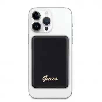 Guess Power Bank 5000mAh 15W MagSafe i ładowanie standardowe z metalowym logo w kolorze czarnym