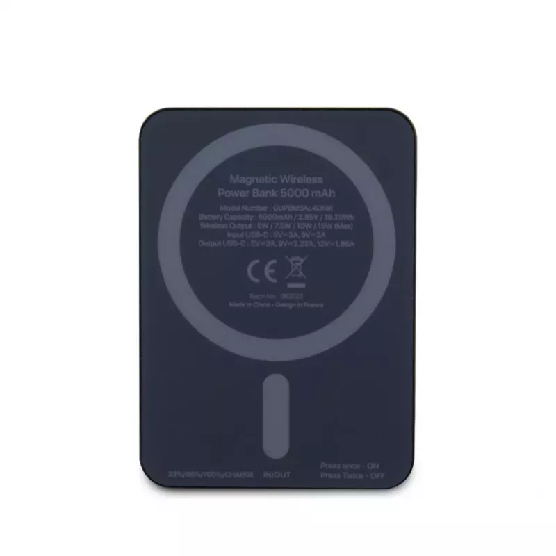 Guess Power Bank 5000mAh 15W MagSafe i ładowanie standardowe z metalowym logo w kolorze czarnym