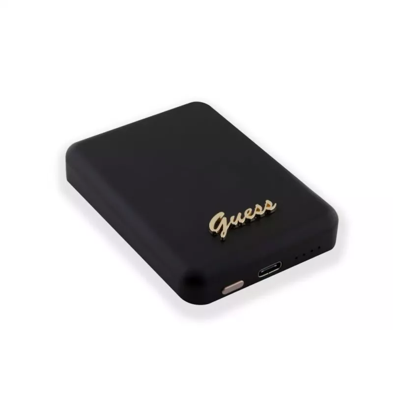 Guess Power Bank 5000mAh 15W MagSafe i ładowanie standardowe z metalowym logo w kolorze czarnym