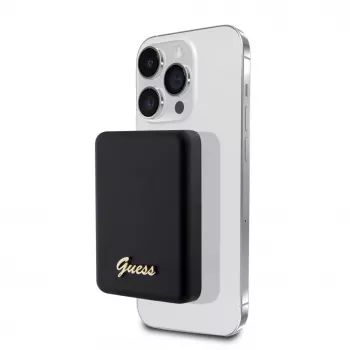Guess Power Bank 5000mAh 15W MagSafe i ładowanie standardowe z metalowym logo w kolorze czarnym