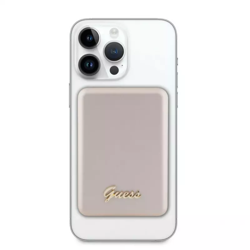 Guess Power Bank 5000mAh 15W MagSafe i ładowanie standardowe z metalowym logo Script Gold