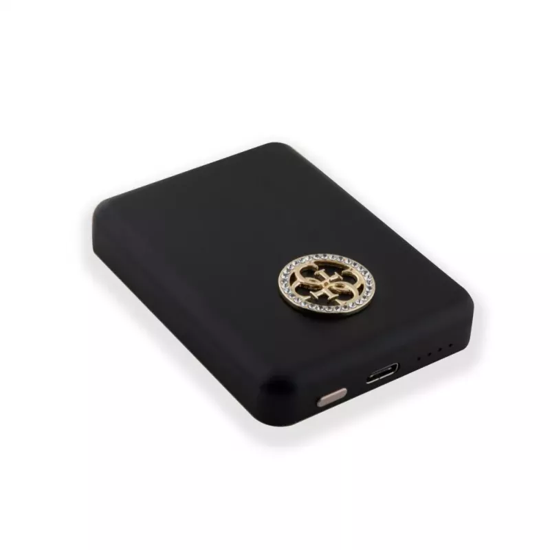 Guess Power Bank 5000mAh 15W MagSafe i ładowanie standardowe z logo Strassed 4G Czarny