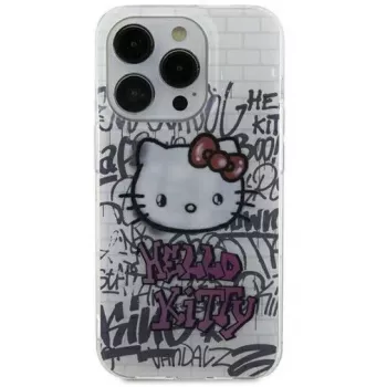 Hello Kitty HKHCP15SHDGPHT iPhone 15 / 14 / 13 6.1 Hard Case IML Kitty On Bricks Graffiti White