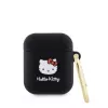 Etui Hello Kitty z płynnego silikonu z trójwymiarowym logo główki Kitty dla AirPods 1/2 Czarny
