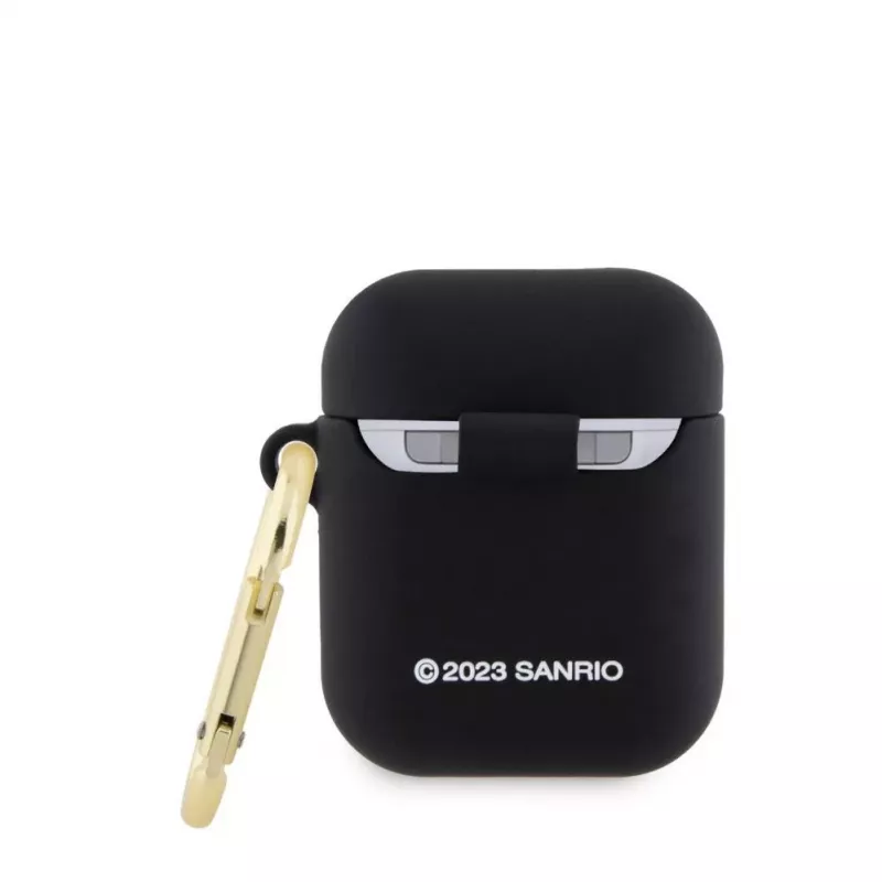 Etui Hello Kitty z płynnego silikonu z trójwymiarowym logo główki Kitty dla AirPods 1/2 Czarny