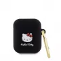 Etui Hello Kitty z płynnego silikonu z trójwymiarowym logo główki Kitty dla AirPods 1/2 Czarny