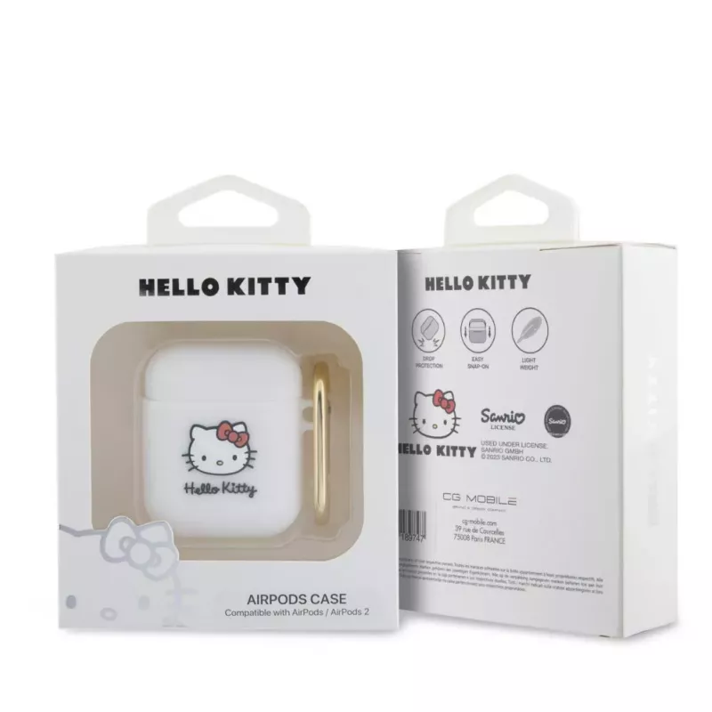 Hello Kitty HKA23DKHSH Silikonowe etui 3D z główką Kitty do Apple AirPods 1/2 - Biały