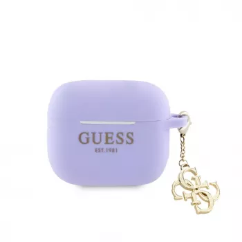 Guess Etui Silikonowe AirPods 3 Classic Logo Gold z Zawieszką 4G Fioletowy